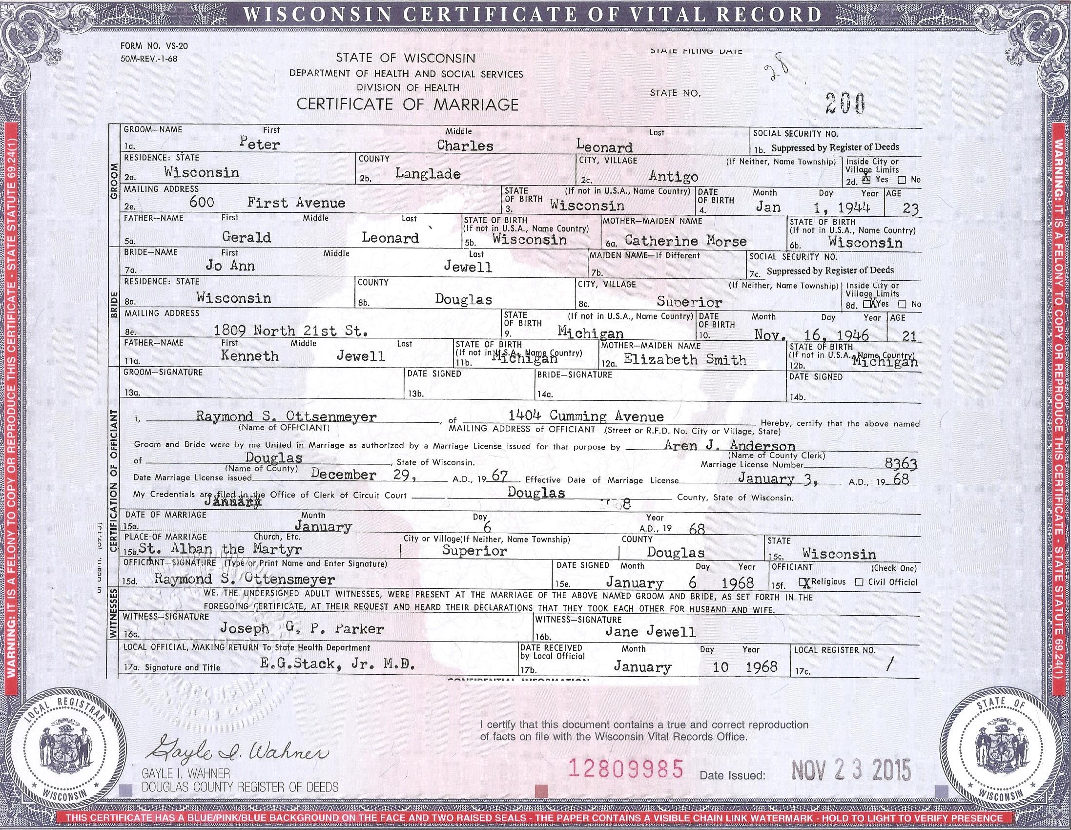 Citing a certificate (certified photocopy) issued by a county recorder